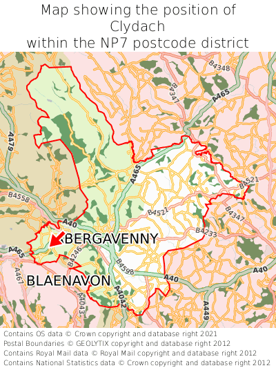 Map showing location of Clydach within NP7