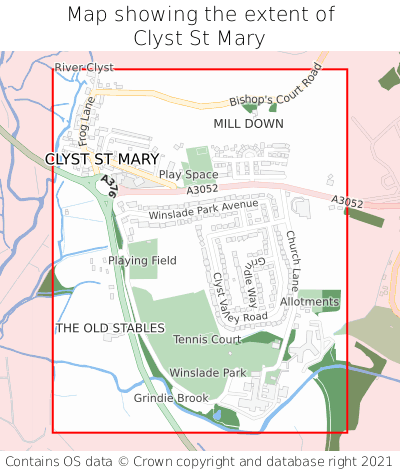 Map showing extent of Clyst St Mary as bounding box