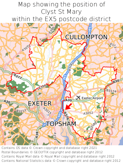 Map showing location of Clyst St Mary within EX5