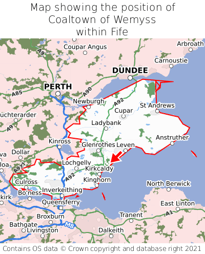 Map showing location of Coaltown of Wemyss within Fife