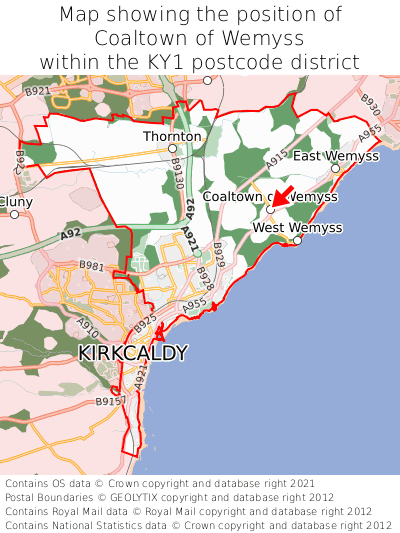 Map showing location of Coaltown of Wemyss within KY1