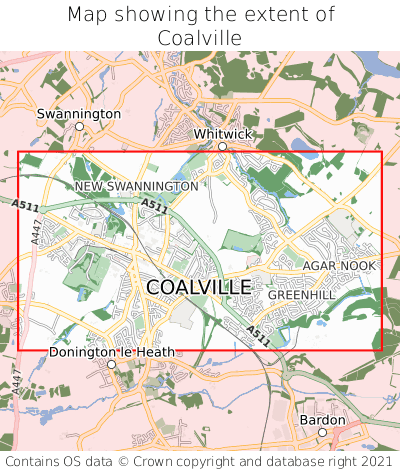 Map showing extent of Coalville as bounding box