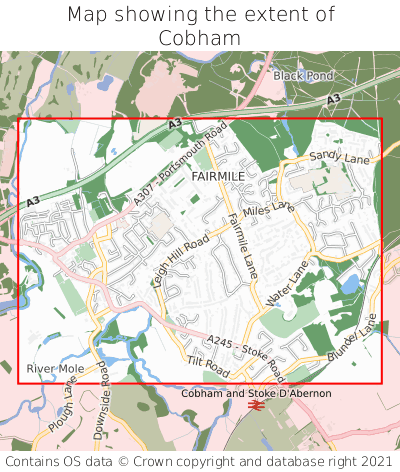 Map showing extent of Cobham as bounding box