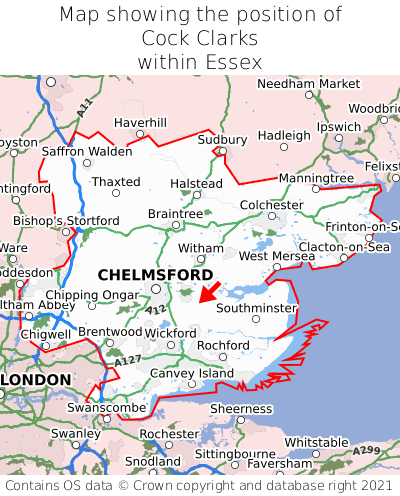 Map showing location of Cock Clarks within Essex