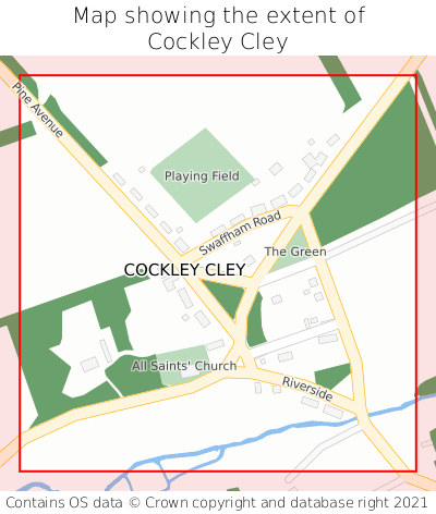 Map showing extent of Cockley Cley as bounding box