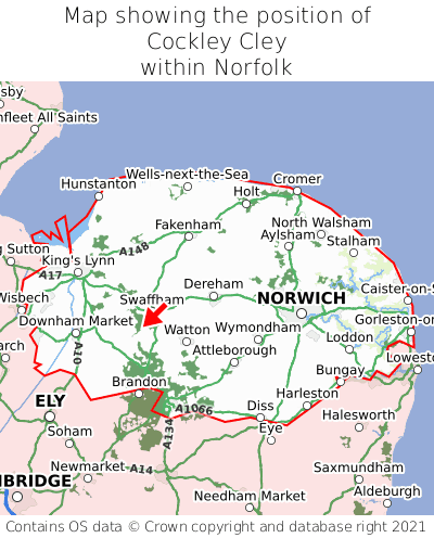 Map showing location of Cockley Cley within Norfolk