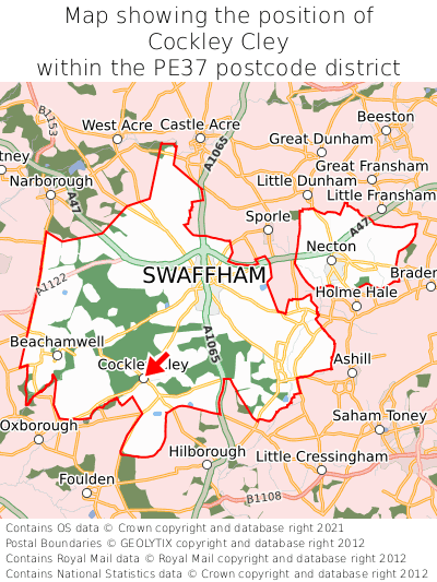 Map showing location of Cockley Cley within PE37