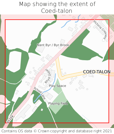 Map showing extent of Coed-talon as bounding box