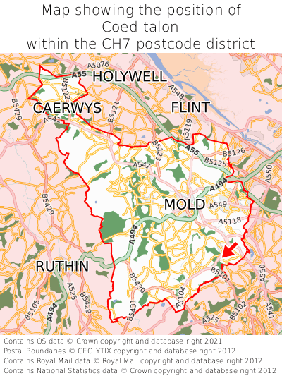 Map showing location of Coed-talon within CH7