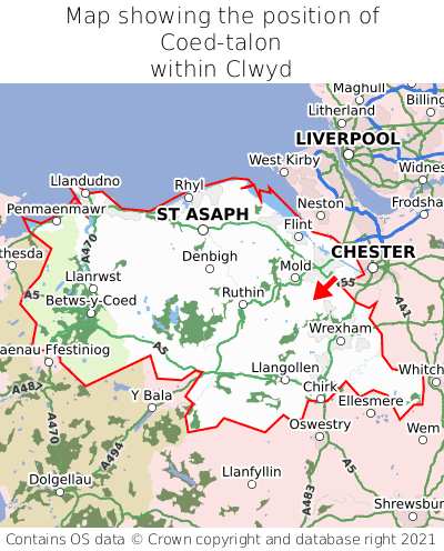 Map showing location of Coed-talon within Clwyd