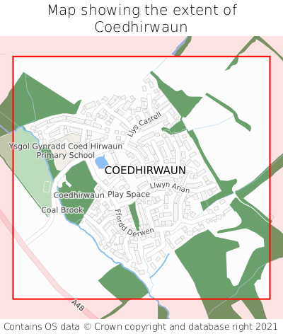 Map showing extent of Coedhirwaun as bounding box