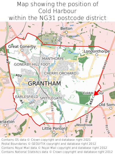 Map showing location of Cold Harbour within NG31