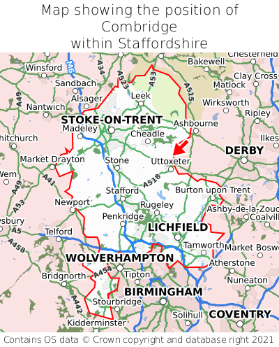 Map showing location of Combridge within Staffordshire