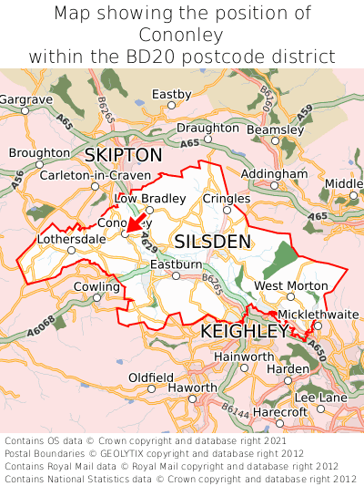 Map showing location of Cononley within BD20