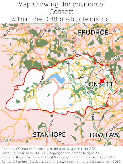 Map showing location of Consett within DH8