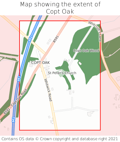 Map showing extent of Copt Oak as bounding box