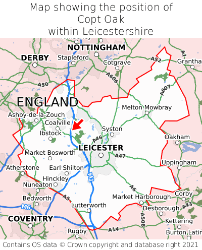 Map showing location of Copt Oak within Leicestershire