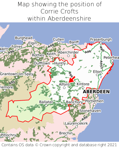 Map showing location of Corrie Crofts within Aberdeenshire