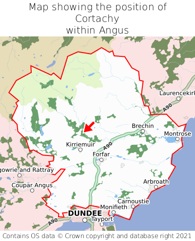 Map showing location of Cortachy within Angus