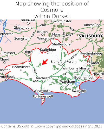 Map showing location of Cosmore within Dorset