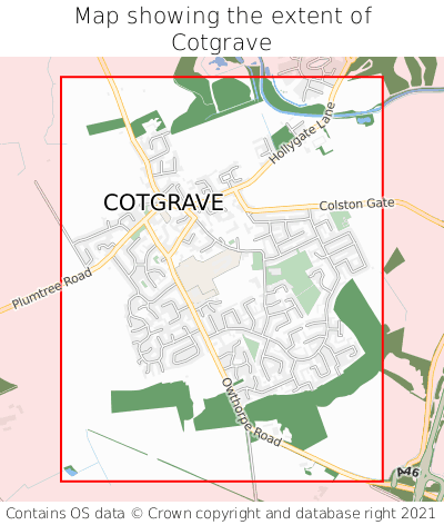 Map showing extent of Cotgrave as bounding box