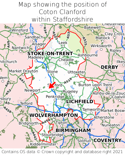 Map showing location of Coton Clanford within Staffordshire