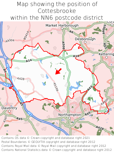 Map showing location of Cottesbrooke within NN6