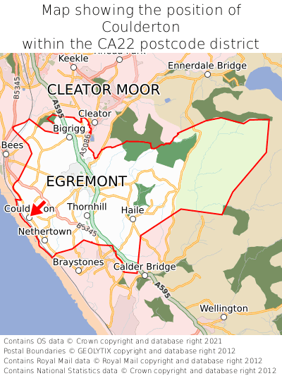 Map showing location of Coulderton within CA22