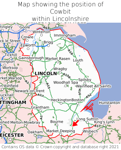 Map showing location of Cowbit within Lincolnshire