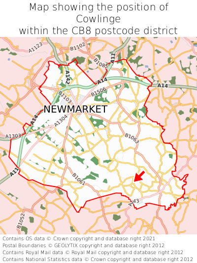Map showing location of Cowlinge within CB8