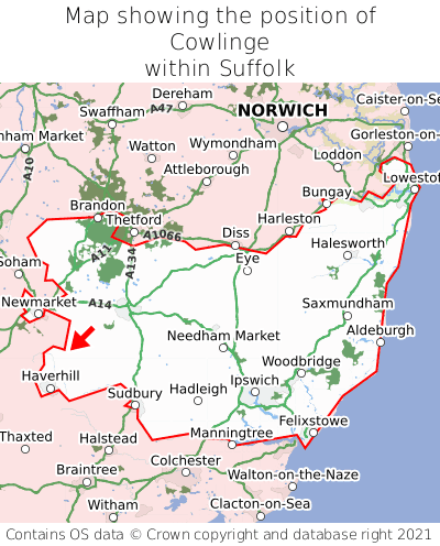Map showing location of Cowlinge within Suffolk