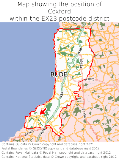 Map showing location of Coxford within EX23