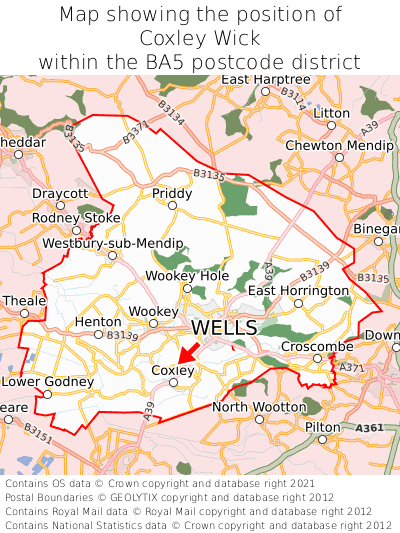 Map showing location of Coxley Wick within BA5