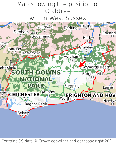 Map showing location of Crabtree within West Sussex