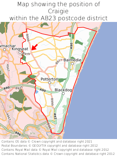 Map showing location of Craigie within AB23