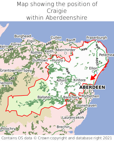 Map showing location of Craigie within Aberdeenshire