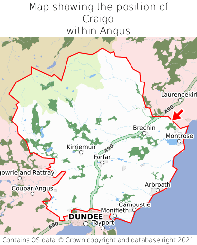 Map showing location of Craigo within Angus