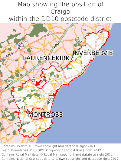 Map showing location of Craigo within DD10