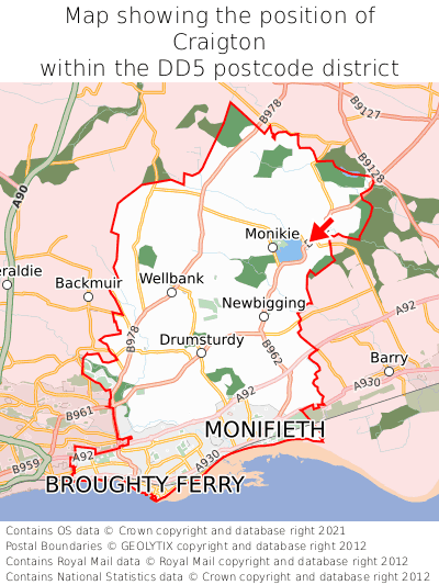 Map showing location of Craigton within DD5