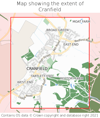 Map showing extent of Cranfield as bounding box