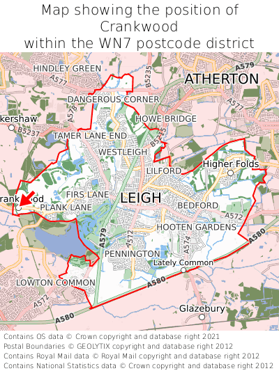 Map showing location of Crankwood within WN7