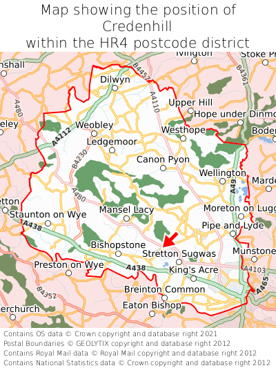 Map showing location of Credenhill within HR4