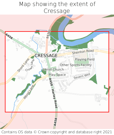 Map showing extent of Cressage as bounding box