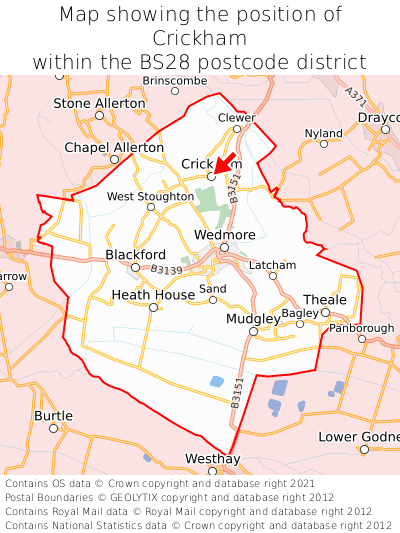 Map showing location of Crickham within BS28