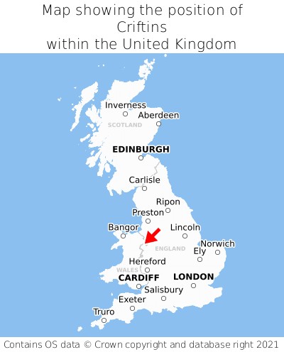Map showing location of Criftins within the UK