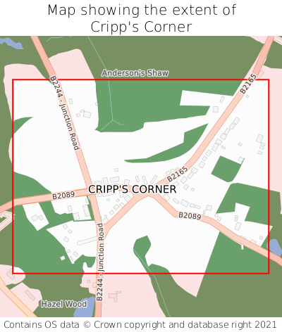 Map showing extent of Cripp's Corner as bounding box