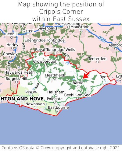 Map showing location of Cripp's Corner within East Sussex