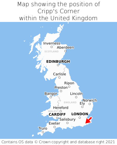 Map showing location of Cripp's Corner within the UK