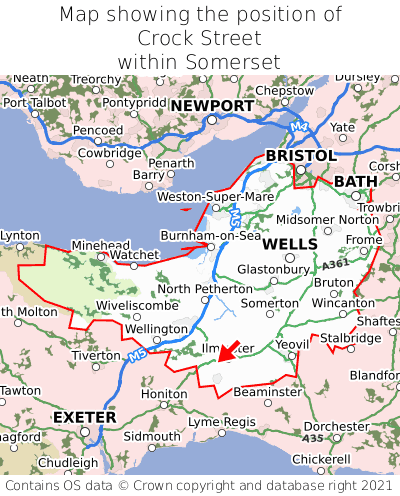 Map showing location of Crock Street within Somerset