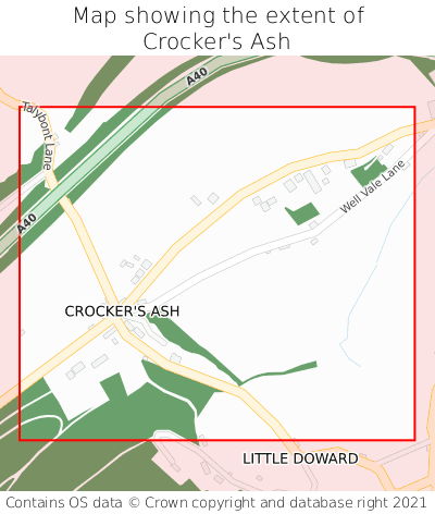 Map showing extent of Crocker's Ash as bounding box
